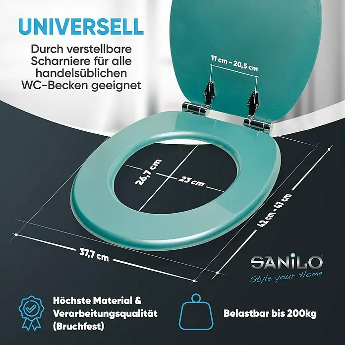 SANILO WC-Sitz Glitzer Türkis mit Absenkautomatik - MDF, Türkis, Mit Absenkautomatik