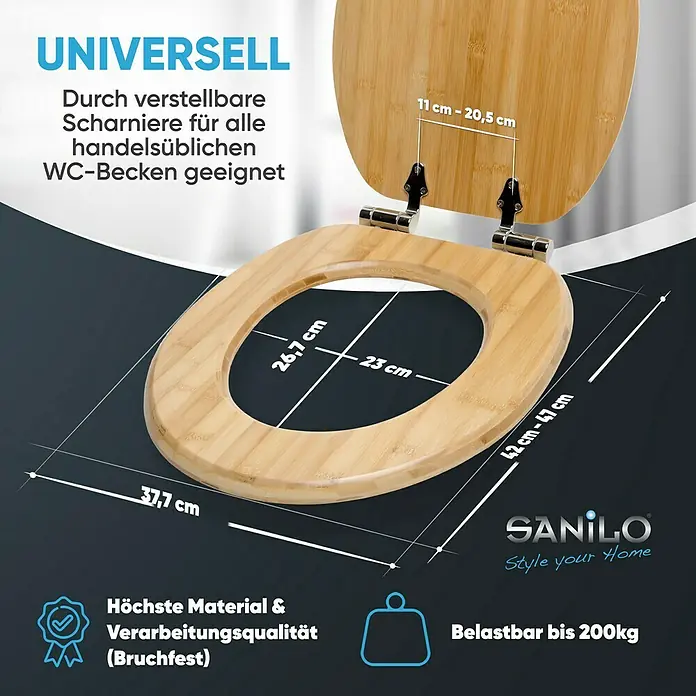 SANILO WC-Sitz Bambus mit Absenkautomatik - Holz, Braun, Mit Absenkautomatik