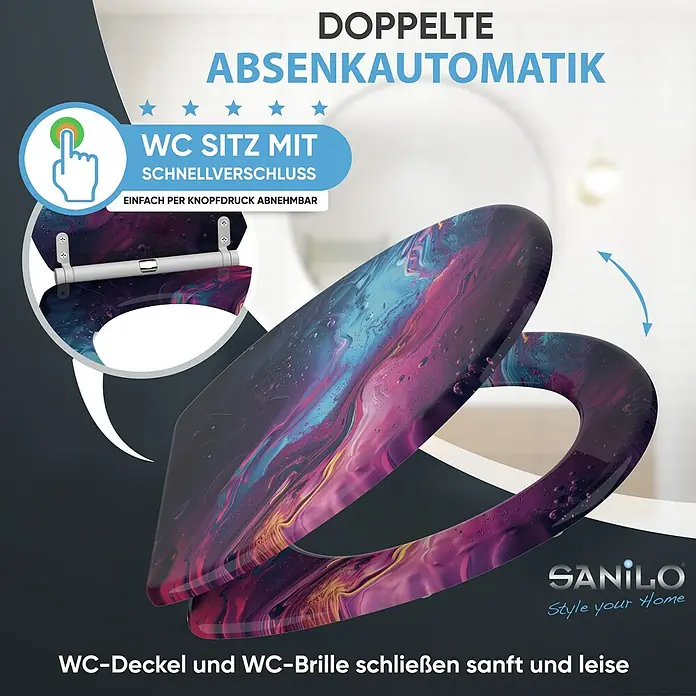 SANILO WC-Sitz Lumen mit Absenkautomatik - MDF, Lila, Mit Absenkautomatik