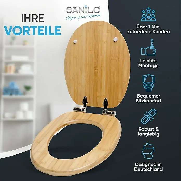 SANILO WC-Sitz Bambus mit Absenkautomatik - Holz, Braun, Mit Absenkautomatik