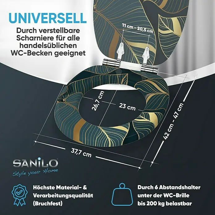 SANILO WC-Sitz Monstera mit Absenkautomatik - MDF, Dunkelgrün, Mit Absenkautomatik