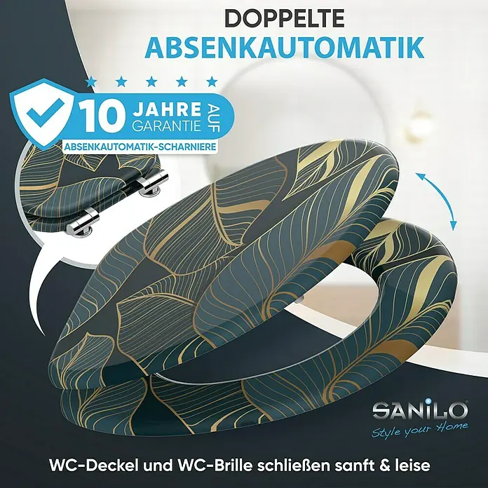 SANILO WC-Sitz Monstera mit Absenkautomatik - MDF, Dunkelgrün, Mit Absenkautomatik