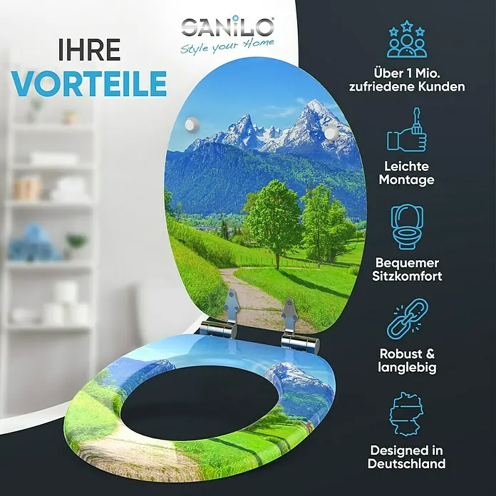 SANILO WC-Sitz Alpen mit Absenkautomatik - MDF, Grün, Mit Absenkautomatik