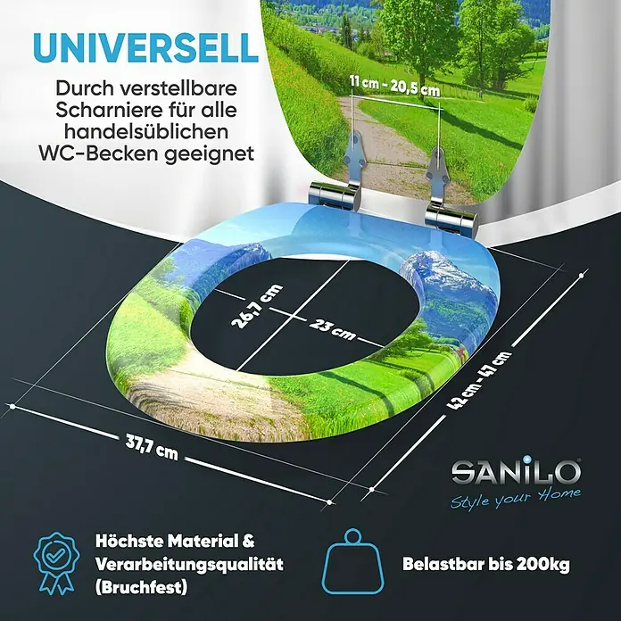 SANILO WC-Sitz Alpen mit Absenkautomatik - MDF, Grün, Mit Absenkautomatik