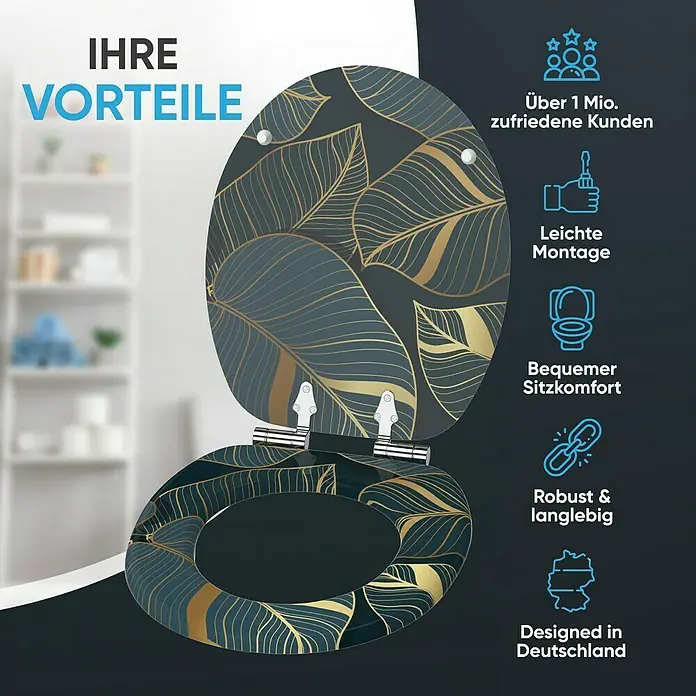 SANILO WC-Sitz Monstera mit Absenkautomatik - MDF, Dunkelgrün, Mit Absenkautomatik
