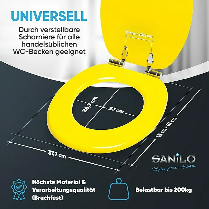 SANILO WC-Sitz Gelb mit Absenkautomatik - MDF, Gelb, Mit Absenkautomatik