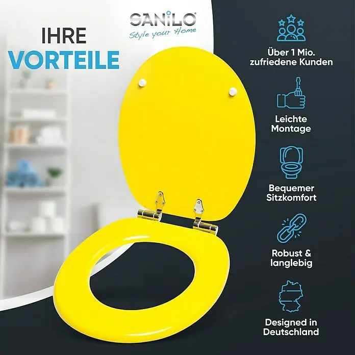 SANILO WC-Sitz Gelb mit Absenkautomatik - MDF, Gelb, Mit Absenkautomatik