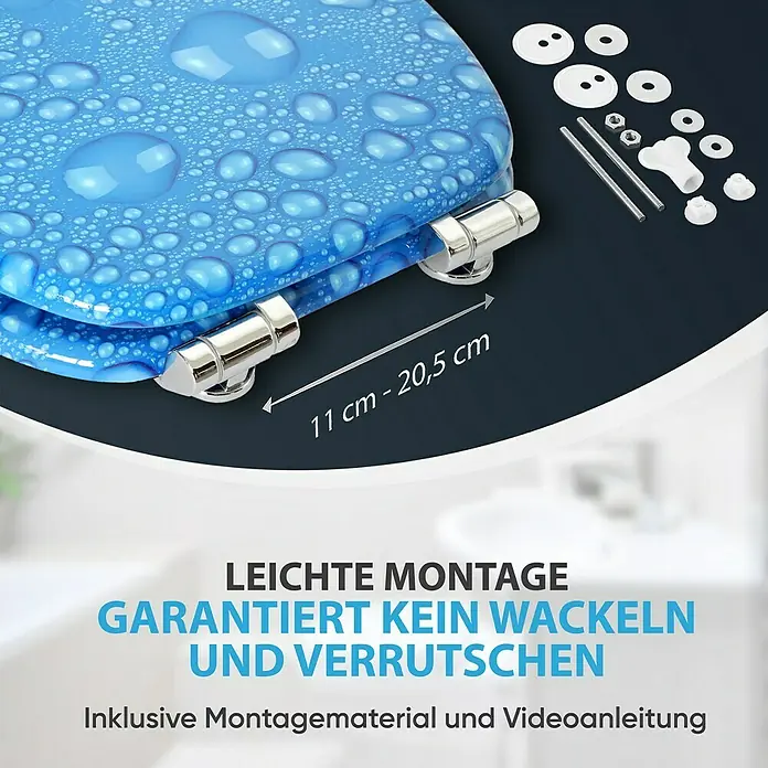 SANILO WC-Sitz Tautropfen Blau mit Absenkautomatik - MDF, Blau, Mit Absenkautomatik