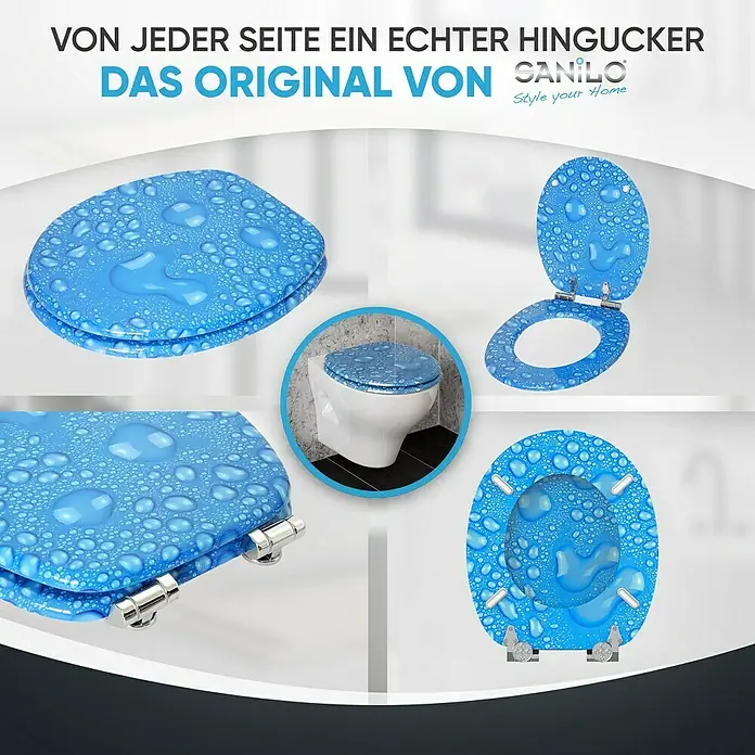 SANILO WC-Sitz Tautropfen Blau mit Absenkautomatik - MDF, Blau, Mit Absenkautomatik