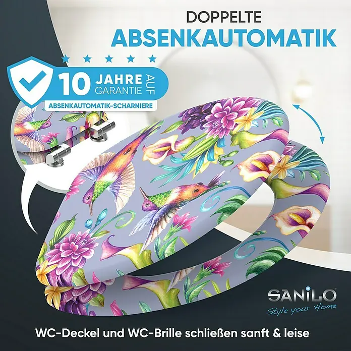 SANILO WC-Sitz Kolibri mit Absenkautomatik - MDF, Violett, Mit Absenkautomatik