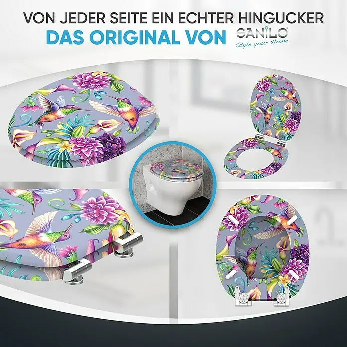 SANILO WC-Sitz Kolibri mit Absenkautomatik - MDF, Violett, Mit Absenkautomatik