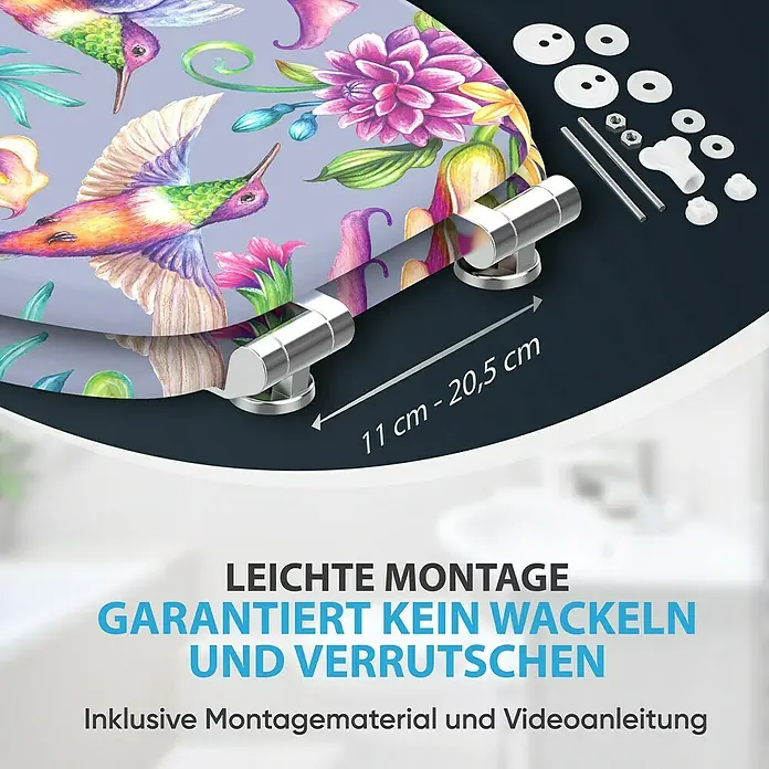 SANILO WC-Sitz Kolibri mit Absenkautomatik - MDF, Violett, Mit Absenkautomatik