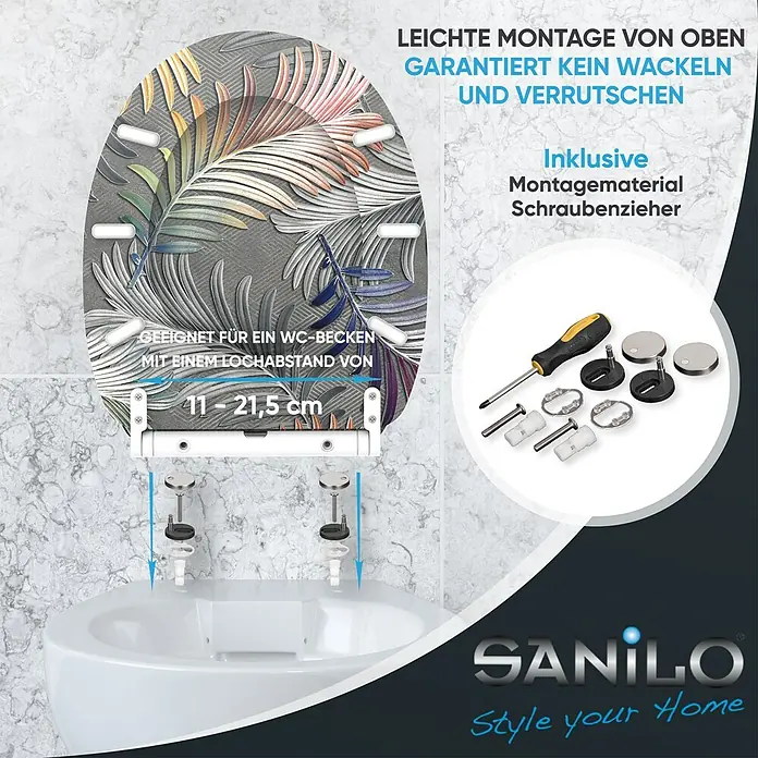 SANILO WC-Sitz Farn mit Schnellverschluss - MDF, Grau, Mit Absenkautomatik