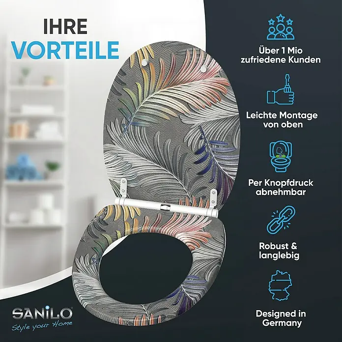 SANILO WC-Sitz Farn mit Schnellverschluss - MDF, Grau, Mit Absenkautomatik
