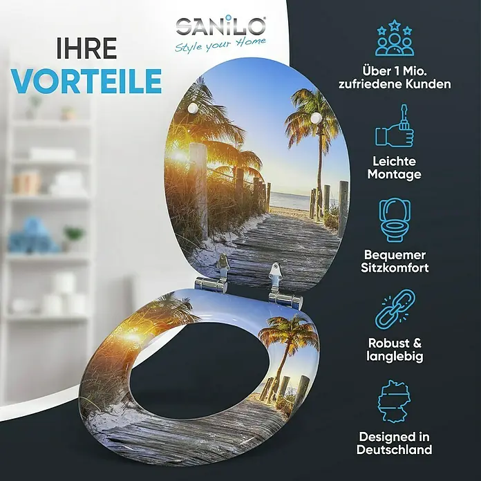 SANILO WC-Sitz Fort Lauderdale mit Absenkautomatik - MDF, Blau, Mit Absenkautomatik