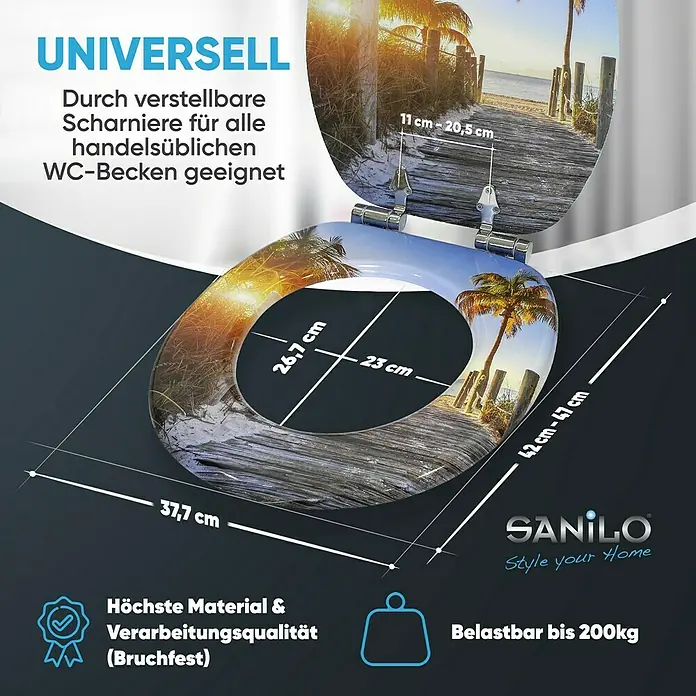 SANILO WC-Sitz Fort Lauderdale mit Absenkautomatik - MDF, Blau, Mit Absenkautomatik