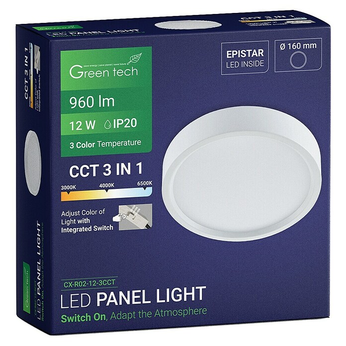 Green Tech LED panel  (12 W, Ø x V: 16 x 4 cm, Bijela) | BAUHAUS