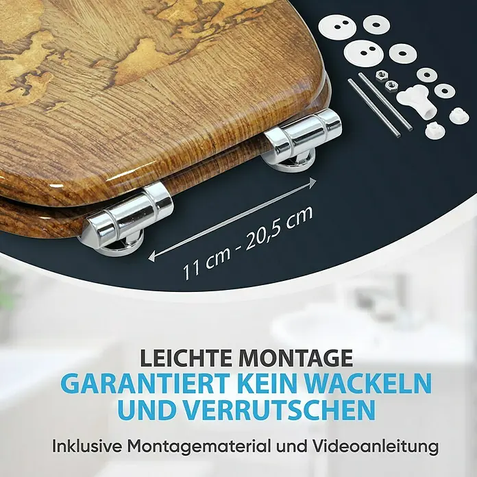 SANILO WC-Sitz World Map mit Absenkautomatik - MDF, Braun, Mit Absenkautomatik