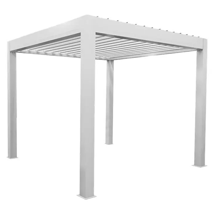 Wismar-NFI Pergola Bio - B x T: 400,3 x 400 cm, Weiß/Weiß, Aluminium - Weißer Pavillon mit modernem Design für den Garten. Perfekt als stilvoller Sonnenschutz und Blickfang im Außenbereich.