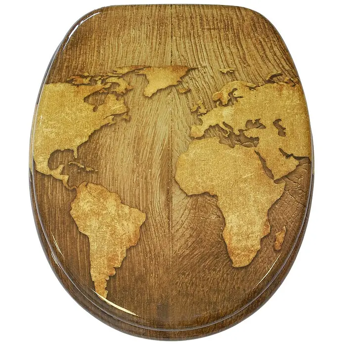 SANILO WC-Sitz World Map mit Absenkautomatik - MDF, Braun, Mit Absenkautomatik