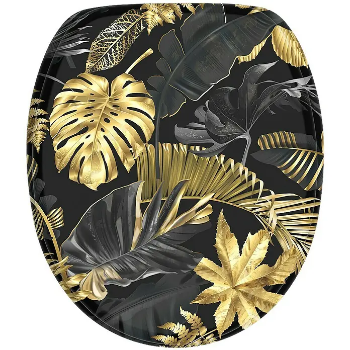 SANILO WC-Sitz Golden Leaves mit Absenkautomatik - MDF, Goldfarben, Mit Absenkautomatik