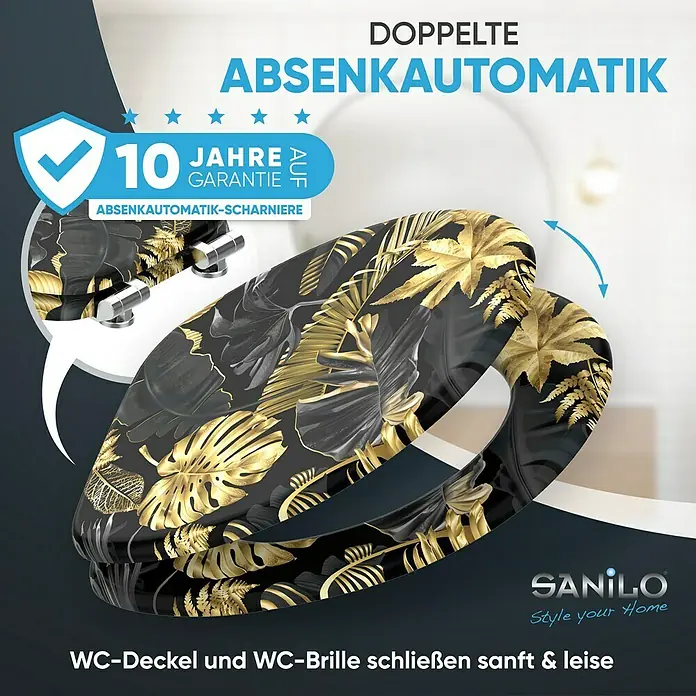 SANILO WC-Sitz Golden Leaves mit Absenkautomatik - MDF, Goldfarben, Mit Absenkautomatik