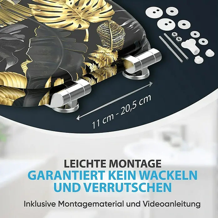 SANILO WC-Sitz Golden Leaves mit Absenkautomatik - MDF, Goldfarben, Mit Absenkautomatik