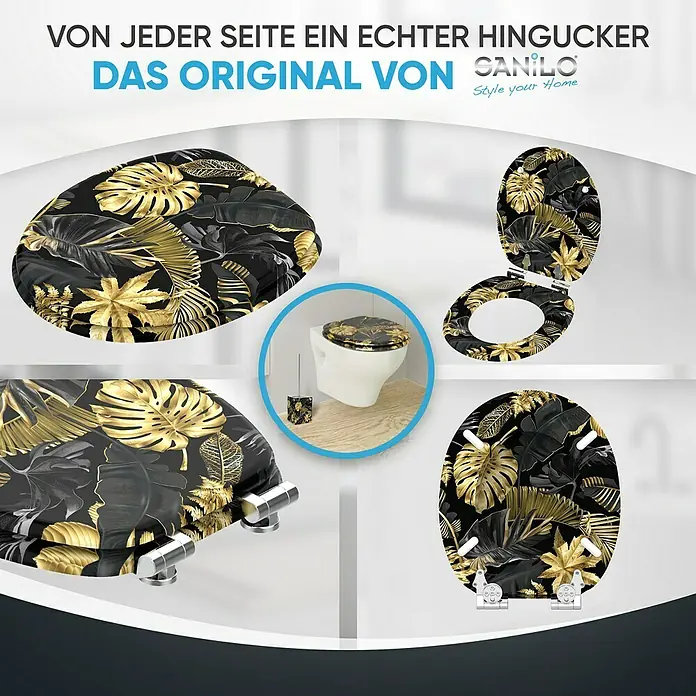 SANILO WC-Sitz Golden Leaves mit Absenkautomatik - MDF, Goldfarben, Mit Absenkautomatik