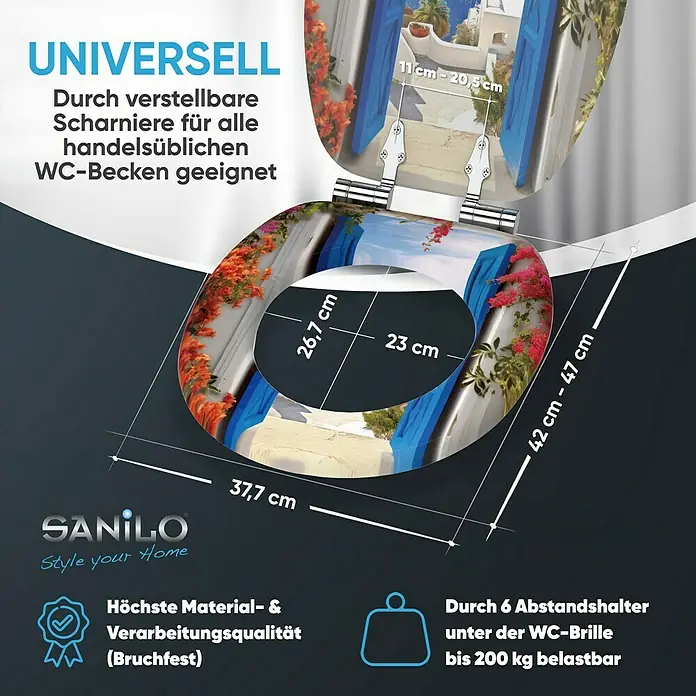 SANILO WC-Sitz Greece mit Absenkautomatik - MDF, Blau, Mit Absenkautomatik