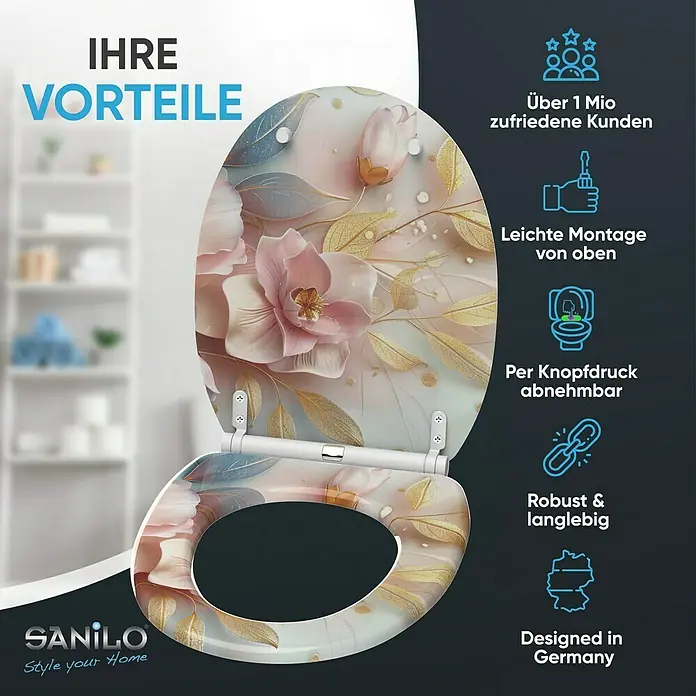 SANILO WC-Sitz Florentia mit Absenkautomatik - MDF, Hellrosa, Mit Absenkautomatik