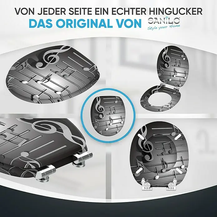 SANILO WC-Sitz Musical Notes mit Absenkautomatik - MDF, Grau, Mit Absenkautomatik