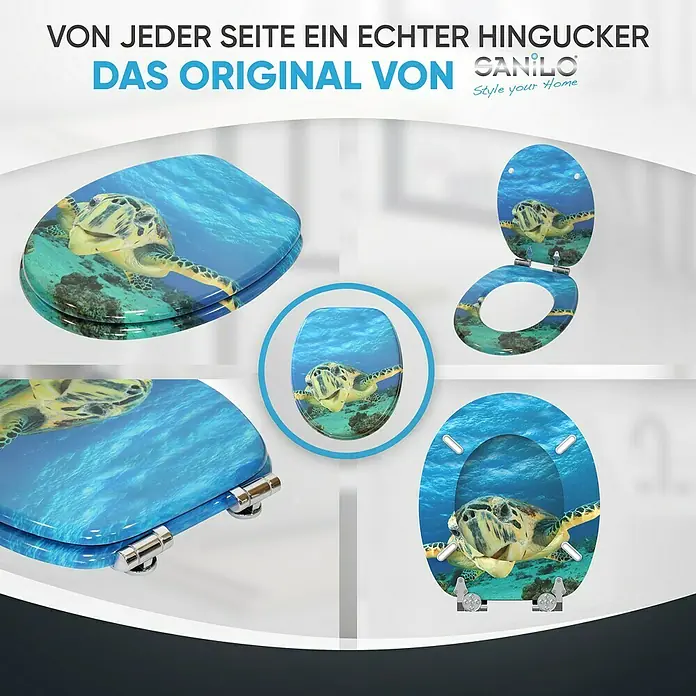 SANILO WC-Sitz Schildkröte mit Absenkautomatik - MDF, Blau, Mit Absenkautomatik