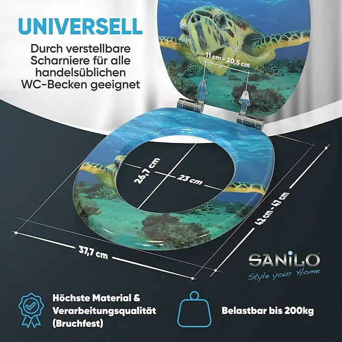 SANILO WC-Sitz Schildkröte mit Absenkautomatik - MDF, Blau, Mit Absenkautomatik