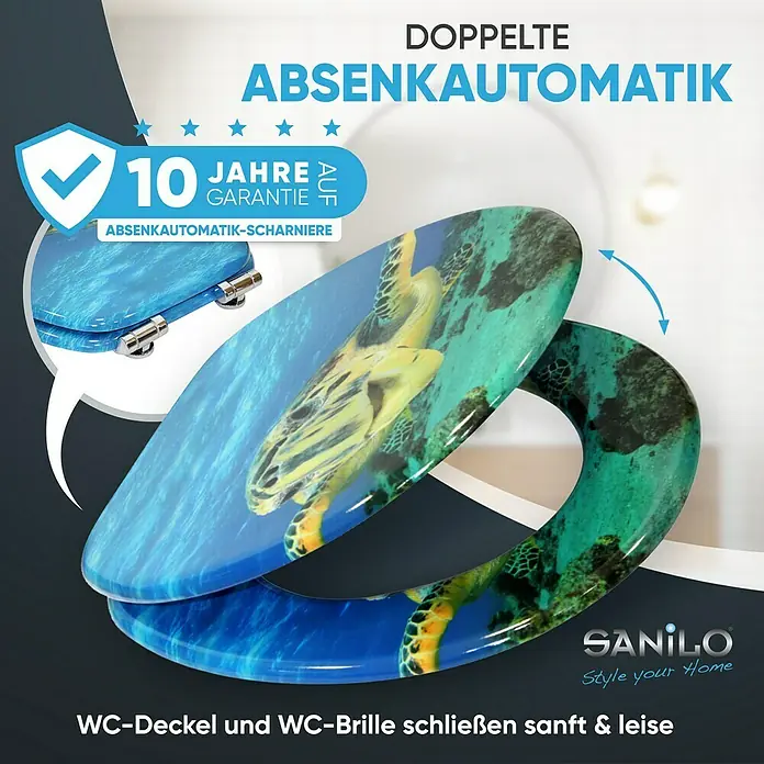 SANILO WC-Sitz Schildkröte mit Absenkautomatik - MDF, Blau, Mit Absenkautomatik