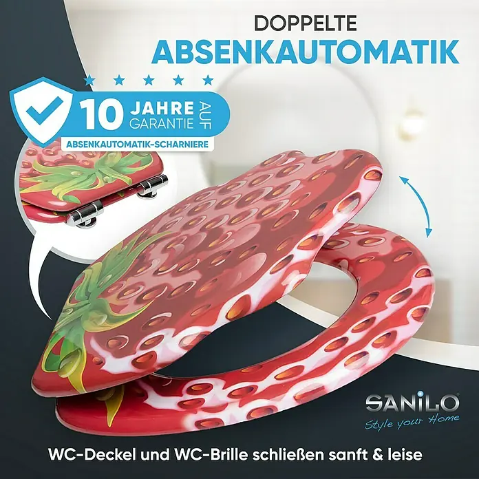 SANILO WC-Sitz Strawberry mit Absenkautomatik - MDF, Rot, Mit Absenkautomatik