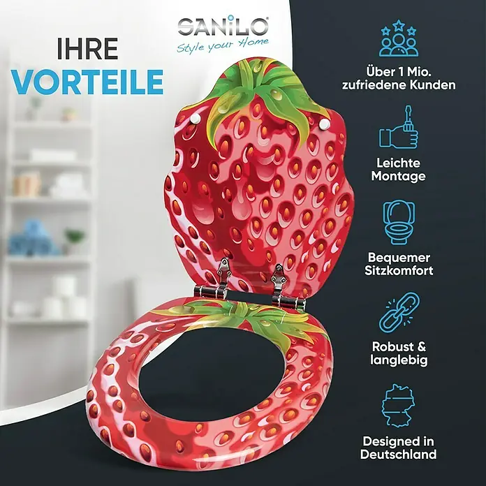 SANILO WC-Sitz Strawberry mit Absenkautomatik - MDF, Rot, Mit Absenkautomatik