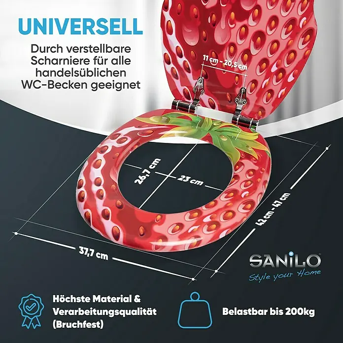 SANILO WC-Sitz Strawberry mit Absenkautomatik - MDF, Rot, Mit Absenkautomatik