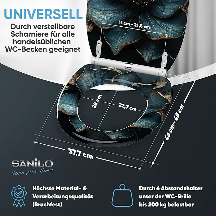 SANILO WC-Sitz Bellezza mit Schnellverschluss - MDF, Blau, Mit Absenkautomatik
