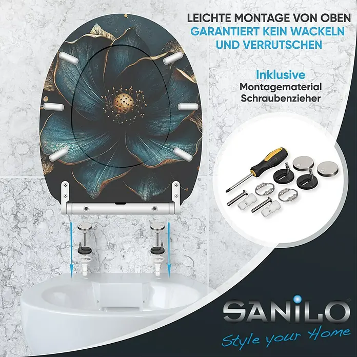 SANILO WC-Sitz Bellezza mit Schnellverschluss - MDF, Blau, Mit Absenkautomatik