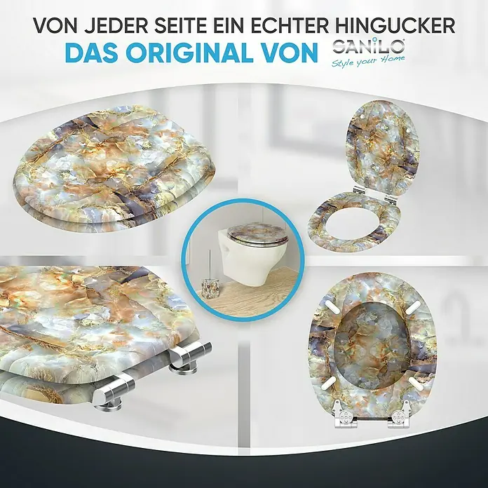 SANILO WC-Sitz Marmor Braun mit Absenkautomatik - MDF, Braun, Mit Absenkautomatik