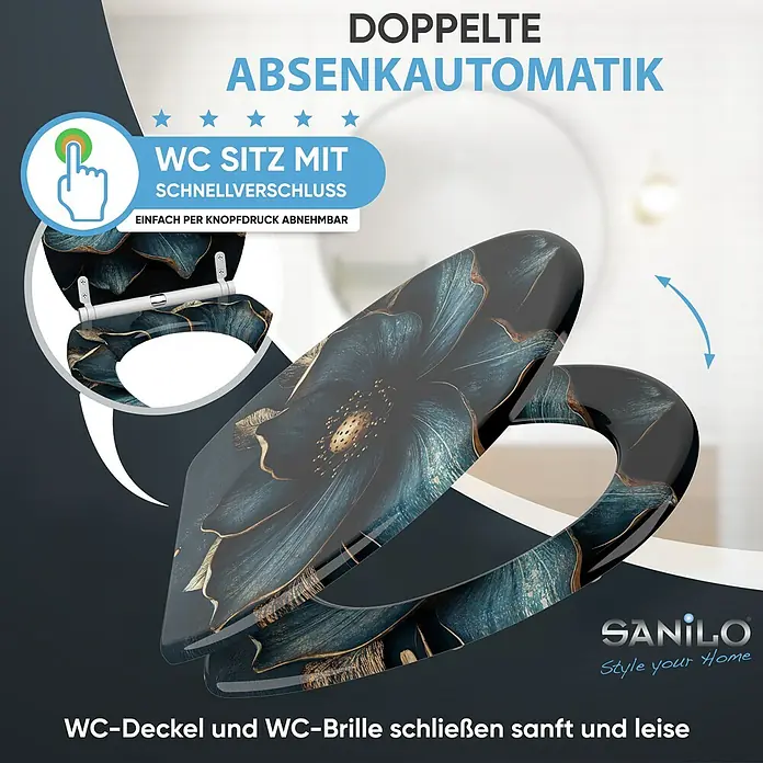 SANILO WC-Sitz Bellezza mit Schnellverschluss - MDF, Blau, Mit Absenkautomatik