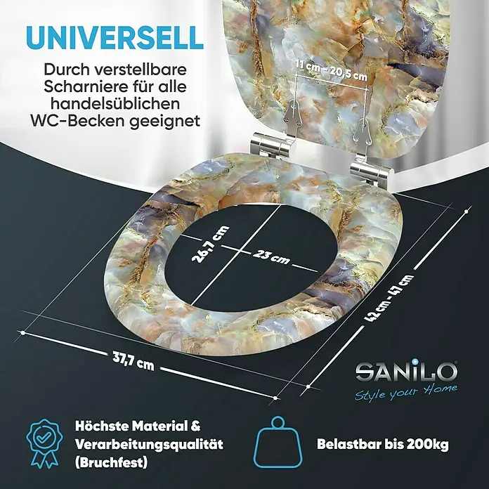 SANILO WC-Sitz Marmor Braun mit Absenkautomatik - MDF, Braun, Mit Absenkautomatik