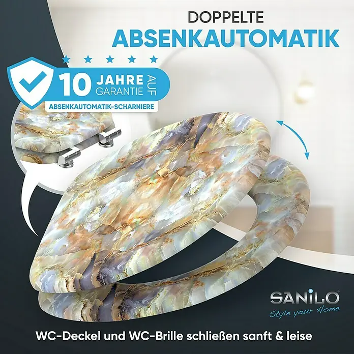 SANILO WC-Sitz Marmor Braun mit Absenkautomatik - MDF, Braun, Mit Absenkautomatik