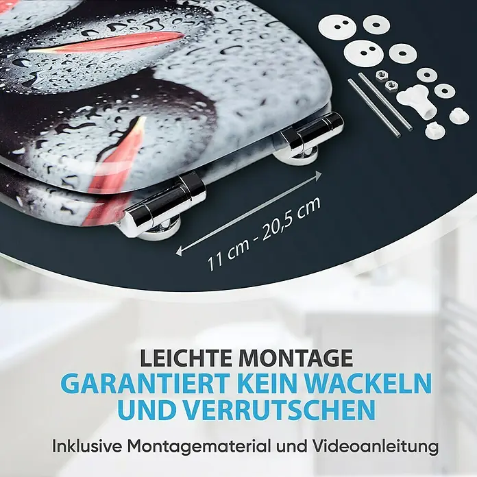 SANILO WC-Sitz Elegance mit Absenkautomatik - MDF, Schwarz|Grau|Rot, Mit Absenkautomatik