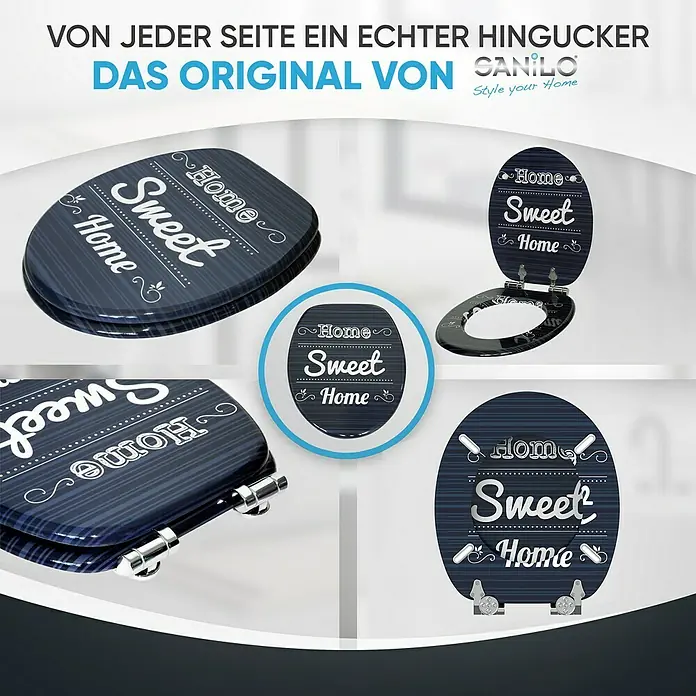 SANILO WC-Sitz Home Sweet Home mit Absenkautomatik - MDF, Blau, Mit Absenkautomatik