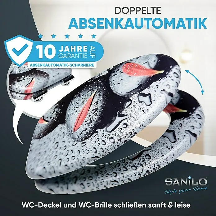 SANILO WC-Sitz Elegance mit Absenkautomatik - MDF, Schwarz|Grau|Rot, Mit Absenkautomatik