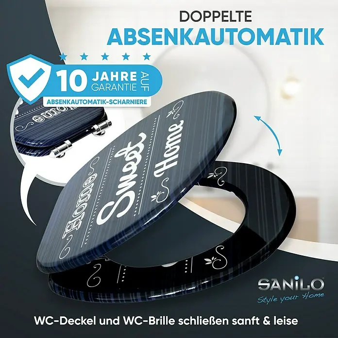 SANILO WC-Sitz Home Sweet Home mit Absenkautomatik - MDF, Blau, Mit Absenkautomatik
