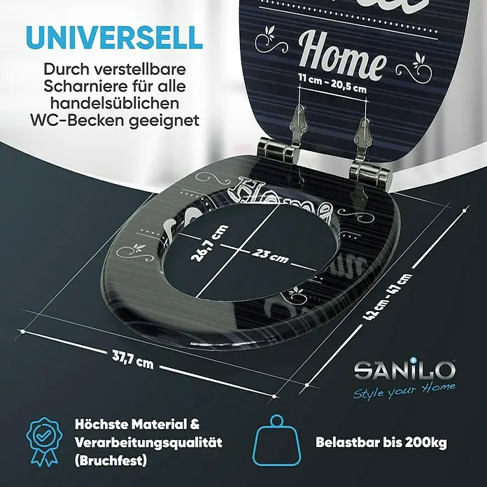 SANILO WC-Sitz Home Sweet Home mit Absenkautomatik - MDF, Blau, Mit Absenkautomatik