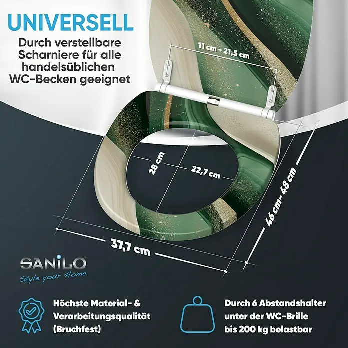 SANILO WC-Sitz Flow mit Schnellverschluss - MDF, Grün, Mit Absenkautomatik