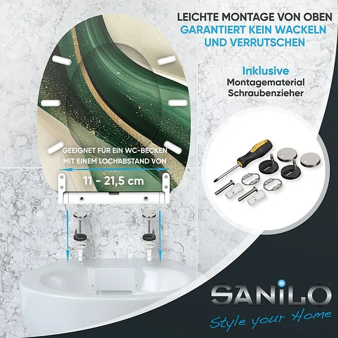 SANILO WC-Sitz Flow mit Schnellverschluss - MDF, Grün, Mit Absenkautomatik